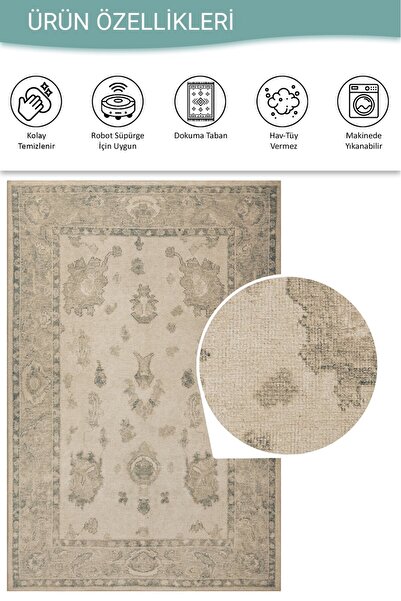 ARTLOOP Relic Bej Vintage Dokulu Klasik Desenli Dokuma Tabanlı Şönil Halı AL 514