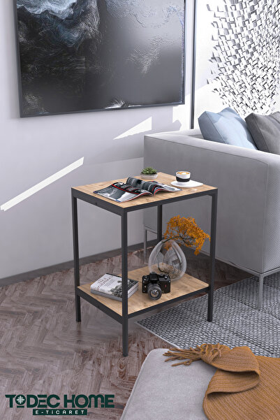 Todec Ravel Metal komidin Modern Yan Sehpa Çift Katlı Orta Sehpa Doğal Ahşap ...