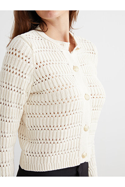 LC Waikiki Stilinizi Bize Bırakın | Bisiklet Yaka Ajurlu Kadın Triko Hırka