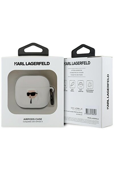 Karl Lagerfeld Husă pentru Apple AirPods 4 - Karl Lagerfeld Silicon NFT Karl Head 3D (KLA4RUNIKH) - Albă