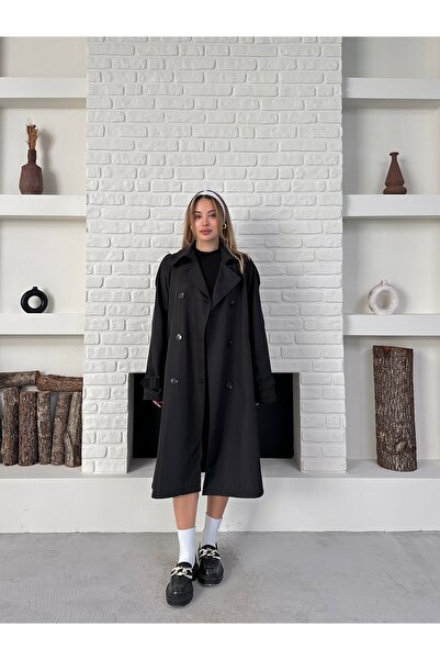 Ekim Store Kruvaze Kemerli Uzun Basic Trençkot