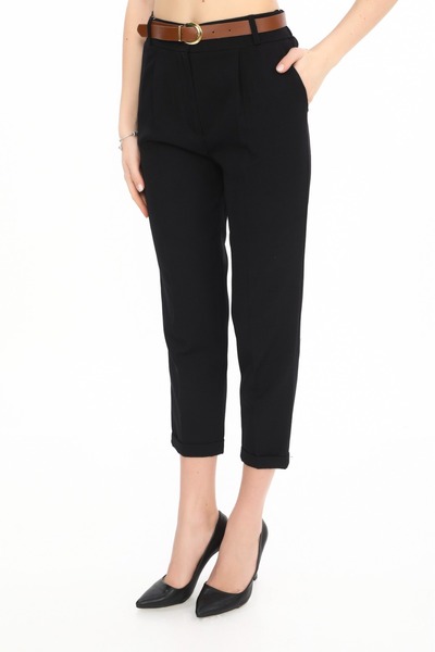 BELİZZİA Belted Back Elastic Single Pleated Double Pants Women's Pants