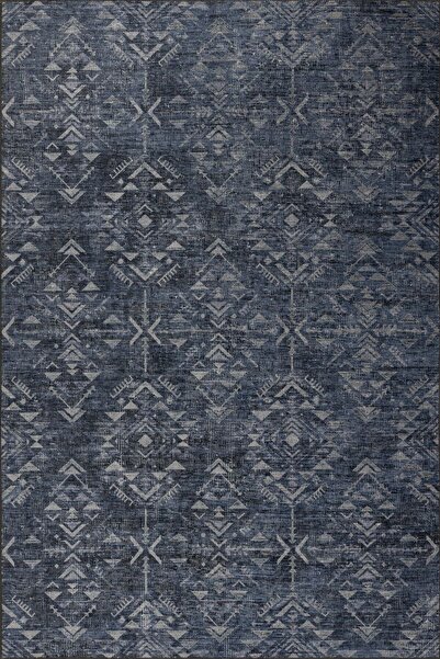 ARTLOOP Nora Lacivert Etnik Desenli Dokuma Tabanlı Modern Şönil Halı AL 501