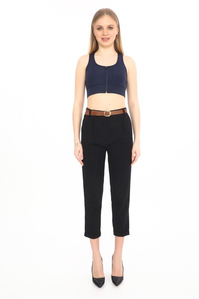 BELİZZİA Belted Back Elastic Single Pleated Double Pants Women's Pants