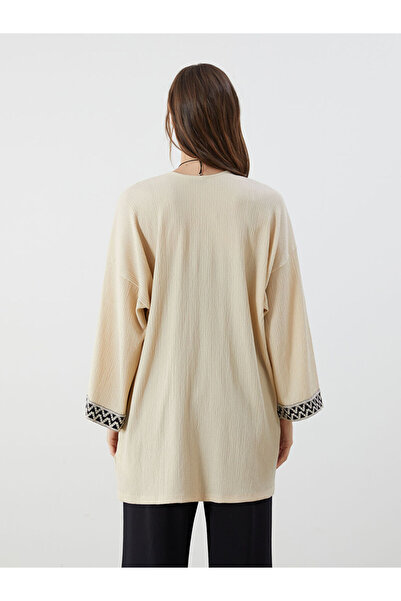 LC Waikiki Bej Şal Yaka Desenli Oversize Kadın Hırka