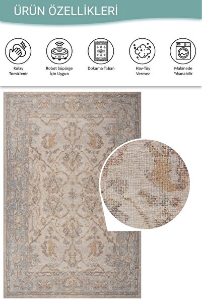 ARTLOOP Relic Gri Vintage Dokulu Klasik Desenli Dokuma Tabanlı Şönil Halı AL 511