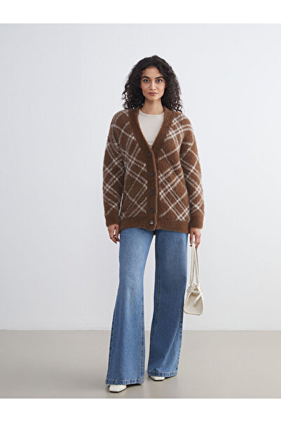 LC Waikiki V-Neck Patterned Women's Knitwear Cardigan