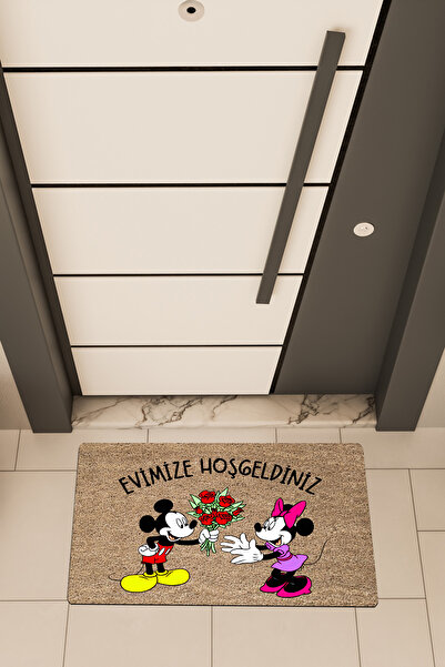 Dormot Yüksek Kaliteli Dijital Baskı Kahverengi ,Çiçekli Miki Hoşgeldiniz Tem...