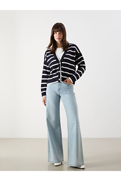 LC Waikiki Sparkling Choices from Shining Store |   V-Neck Striped Oversize Women's Knitwear Cardigan
