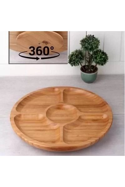 SepetBudur Rotating Bamboo Presentation Plate 5 Compartments 25 cm Royaleks-Bls Ds2525