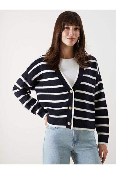 LC Waikiki Sparkling Choices from Shining Store |   V-Neck Striped Oversize Women's Knitwear Cardigan