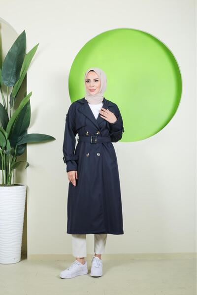Vibeys Moda Women's Trench Coat with Lining and Belt Detail on the Sleeves