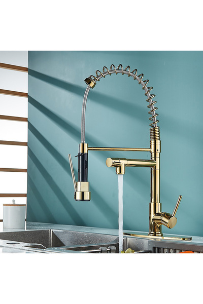 OEM Professional Kitchen Faucet, MZ-8003, Flexible Spout, Pull-out Spray, Single Lever, Stainless Steel, Gold
