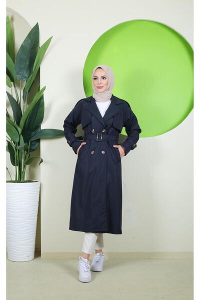 Vibeys Moda Women's Trench Coat with Lining and Belt Detail on the Sleeves