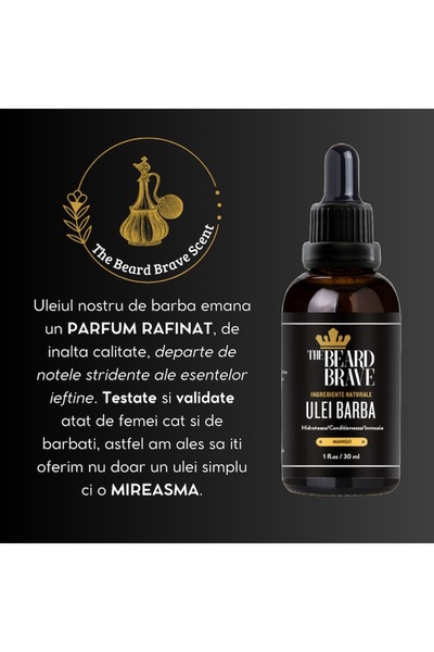 The Beard Brave Ulei pentru barbă hidratant, miros mango, ingrediente naturale, anti-mătreață, The Beard Brave, 30 m
