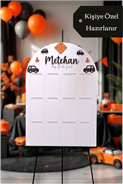 İsme Özel ARABA Temalı İlk Yıl Anı Panosu 12 Aylık Bebek Hatırası Doğumgünü Süsü