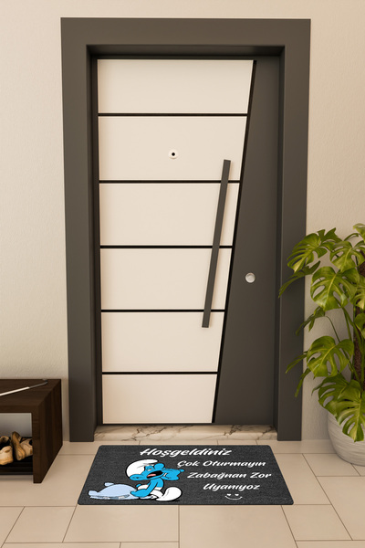 Dormot Yüksek Kaliteli Dijital Baskı Siyah, Uykucu, Stres Getirmek Yasaktır Temalı Kapı Önü Paspası