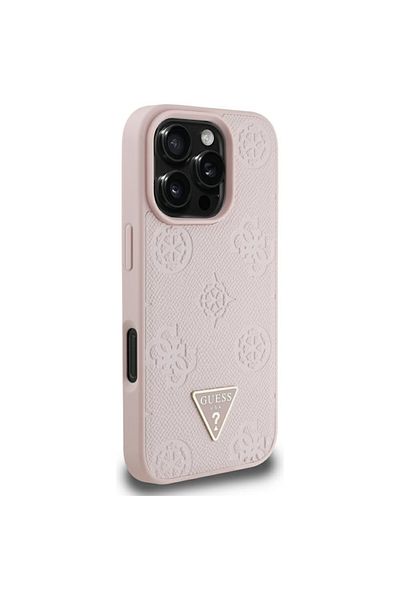 Guess Case for iPhone 16 Pro Max - Peony Grained Hot Stamp Triangle MagSafe (GUHMP16XPGBTMP) - Pink