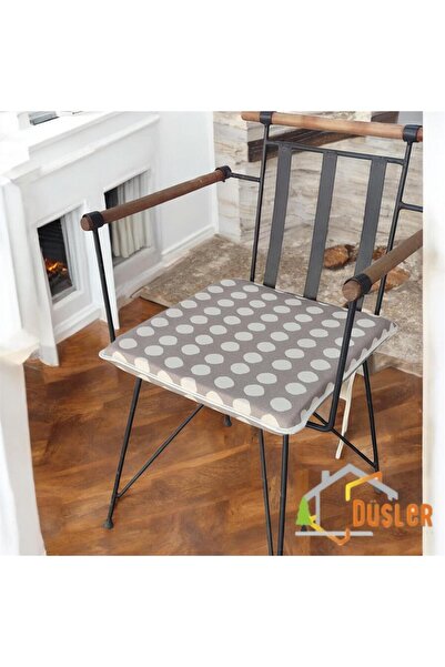 DÜŞLER EV TEKSTİLİ 40X40 Cream Polka Dot Brown Water and Stain Repellent Zippered Lace Cream Piping Chair Cushion