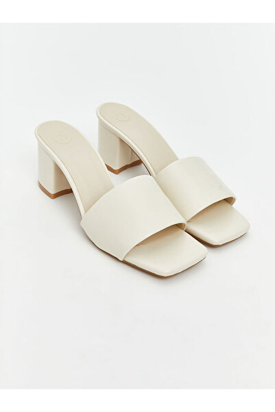 LC Waikiki Ecru Leather-Look Women's High Heels Slipper