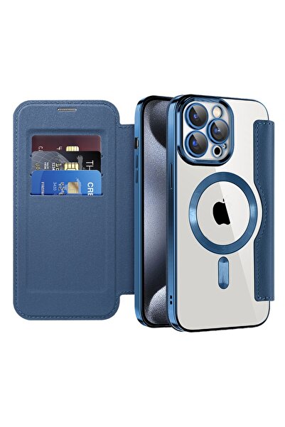 Techsuit Husă pentru iPhone 15 Pro - SmartMag Book Case - Albastră