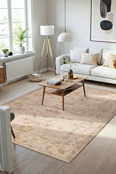 ARTLOOP Relic Bej Vintage Dokulu Klasik Desenli Dokuma Tabanlı Şönil Halı AL 523