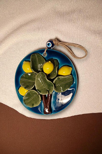 Revard Home Nazar Boncuklu Doğal Limon Ağaçlı Seramik El Yapımı Dekoratif Duvar Süsü Eşyası 14X14 CM