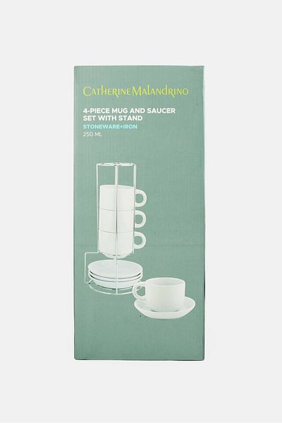 Catherine Malandrino 8 Pcs Mug And Saucer With Stand Set 250ml, White