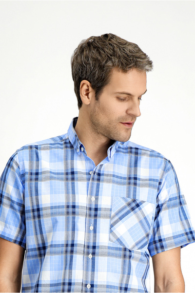 Kiğılı Short Sleeve Regular Fit Plaid Sports Button Collar Cotton Shirt