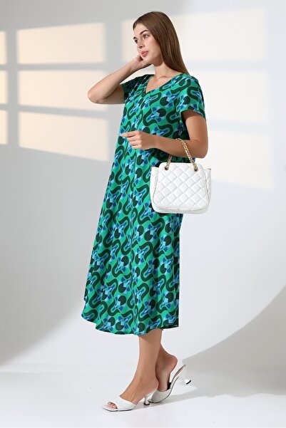 LadyMina Pijama Summer Plus Size V-Neck Viscose Dress