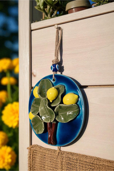 Revard Home Nazar Boncuklu Doğal Limon Ağaçlı Seramik El Yapımı Dekoratif Duv...