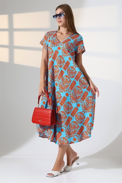 LadyMina Pijama Summer Plus Size V-Neck Viscose Dress