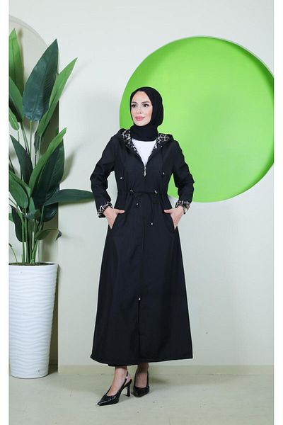 Vibeys Collection Full Length Plus Size Women's Trench Coat with Leopard Pattern Inside and Self-Lining