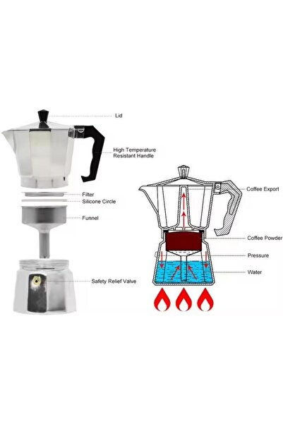 Generic Cordless Espresso Maker Aluminium Moka Pot Octagonal Moka Coffee Pot Silver 300ml