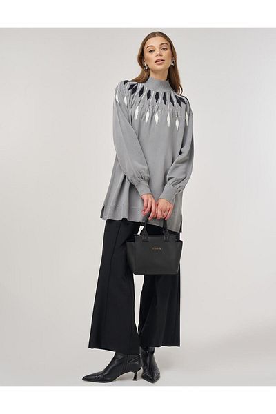 Kayra Balloon Sleeve Knitwear Tunic Gray