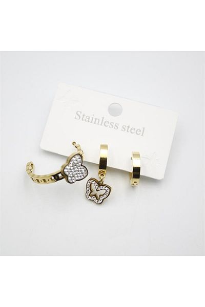 SepetBudur 3-Piece Butterfly Earrings - Gold