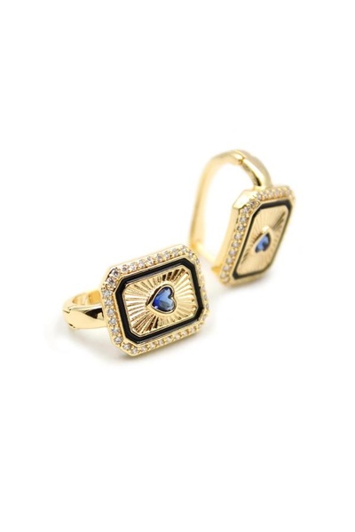 SepetBudur Heart Jewelled Earrings - Blue