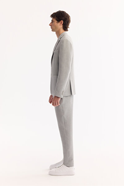 Avva Erkek Gri Mono Yaka Çift Yırtmaç Astarsız Torba Cep Gofre Kumaş Ceket A52Y4003