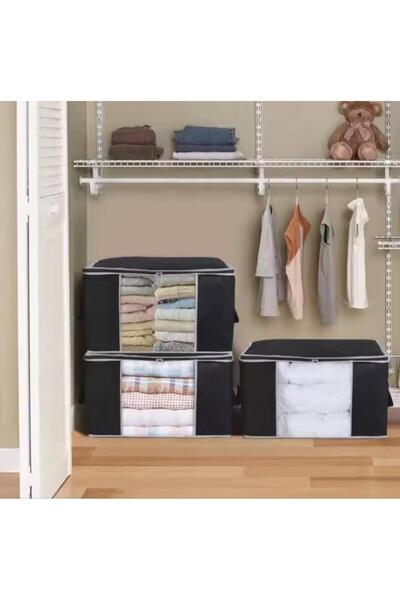 Generic 3-pack clothing storage box quilt storage box thick non-woven large capacity storage bag