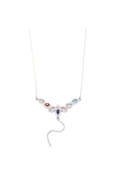 SepetBudur Drop Stone Y Necklace - Silver