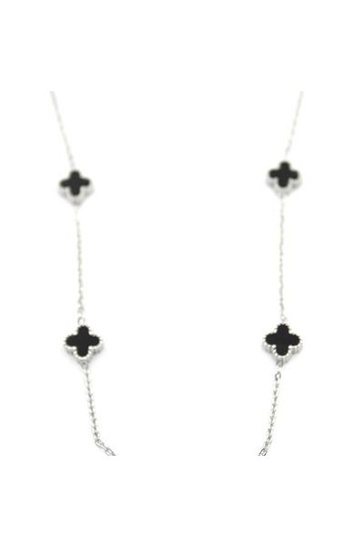 SepetBudur Vc Clover Necklace - Silver Color - Black