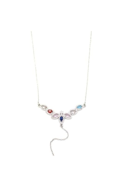 SepetBudur Drop Stone Y Necklace - Silver