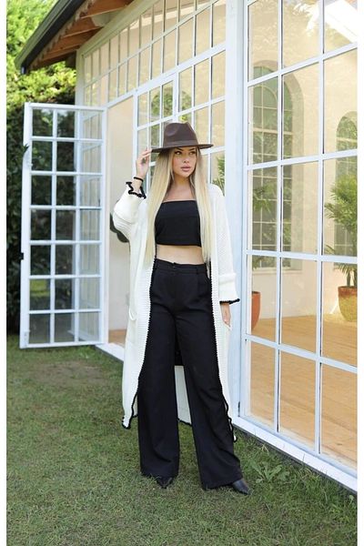 ufukmoda Long cardigan shepherd stitch white