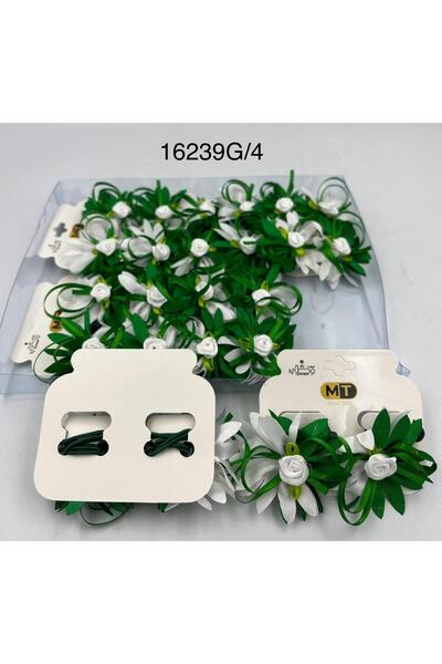 Mazaya Green and White Saudi National Day Hair Ties, 12 Pieces