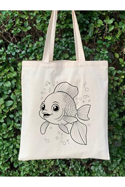 Cemira Boyama Seti Balık Boyama Çantası Hobi 35*40 Ham Bez Çanta Boyama Anaokulu Çocuk Etkinlik Boyama