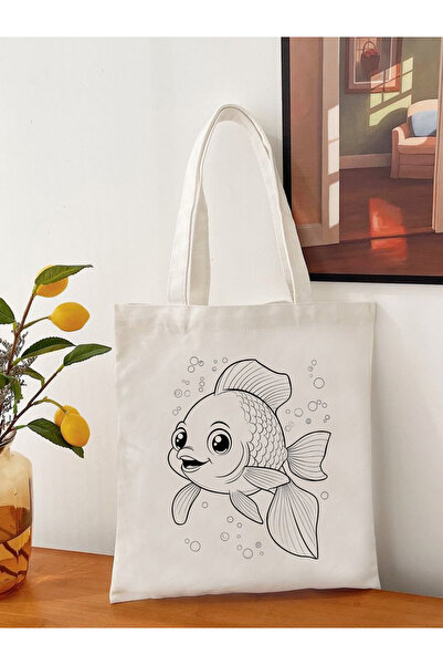 Cemira Boyama Seti Balık Boyama Çantası Hobi 35*40 Ham Bez Çanta Boyama Anaokulu Çocuk Etkinlik Boyama