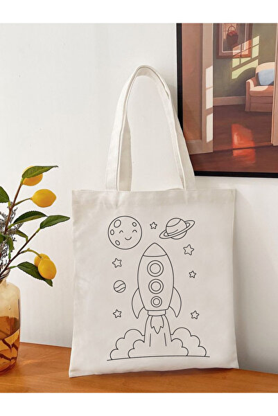 Cemira Boyama Seti Erkek Çocuk Boyama Çantası 35*40 Ham Bez Çanta Boyama Anaokulu Çocuk Etkinlik Boyama