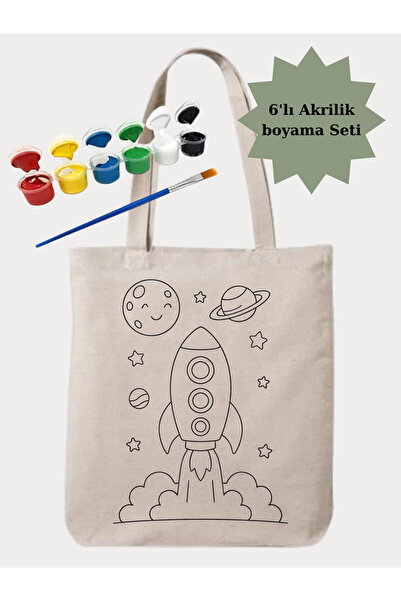 Cemira Boyama Seti Erkek Çocuk Boyama Çantası 35*40 Ham Bez Çanta Boyama Anaokulu Çocuk Etkinlik Boyama