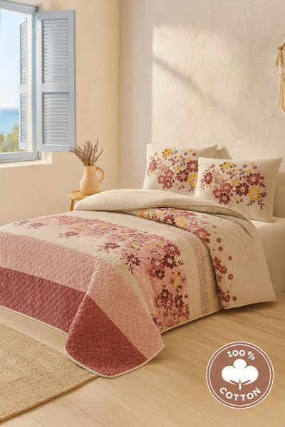 Evimcim 100% Cotton Single Quilted Duvet Cover Set Flower Pattern Luxury Box