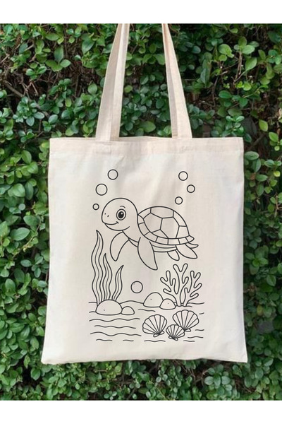 Cemira Kaplumbağa Boyama Çantası Hobi 35*40 Cm Ham Bez Çanta Boyama Anaokulu Çocuk Etkinlik Boyama